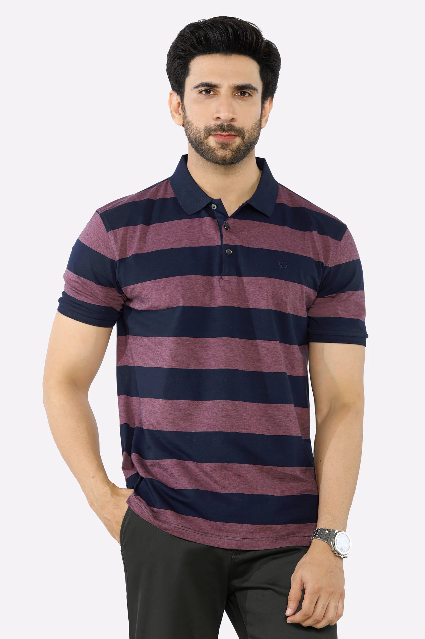 Men's Shirts for Outdoor ActivitiesPurple Yarn Dyed Polo