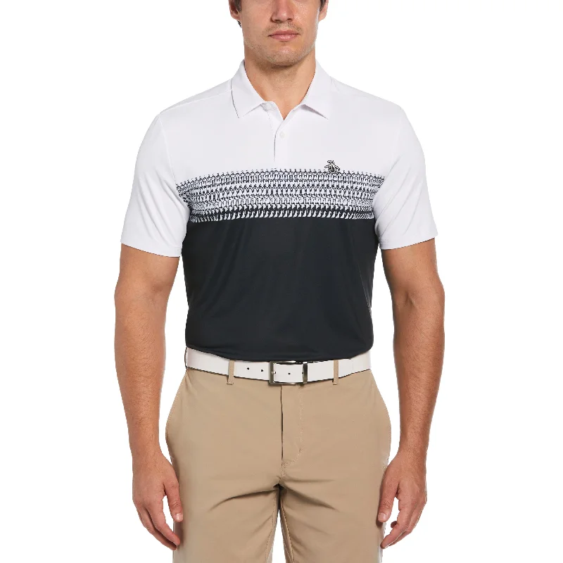 Men's Shirts for Beach OutingsPenguin Stripe Block Print Golf Polo