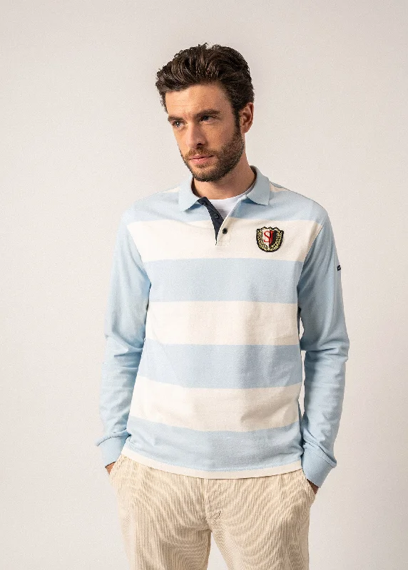 Men's Layering Shirts for Seasonal TransitionsPierrot Rugby-style Striped Polo Shirt - long sleeves, with SAINT JAMES badge (CIEL/ECUME)