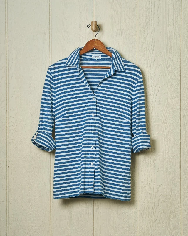 Layered Men's Henley ShirtsAvalon Indigo Knit Top in Blue/White Stripe