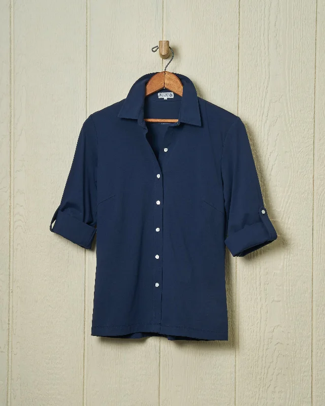 Breathable Men's Linen ShirtsAvalon Knit Top in Navy