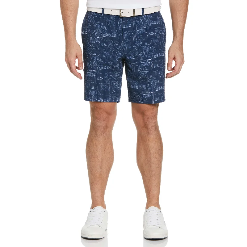 Men's Pants with Contrast WaistbandsBeach Club Print Seersucker 8" Golf Shorts