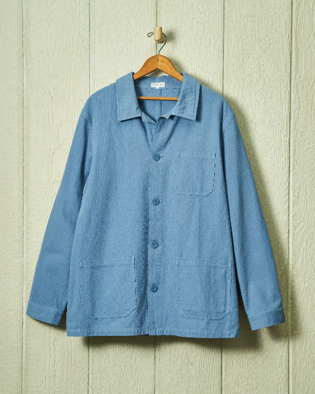 Lightweight Men's Poplin ShirtsFrench Workman’s Jacket in Atlantic Blue Herringbone