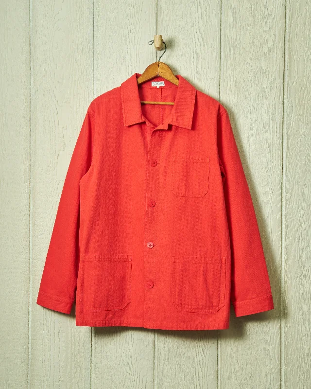 Men's Solid-Colored Shirts for VersatilityFrench Workman’s Jacket in Nautical Red Herringbone