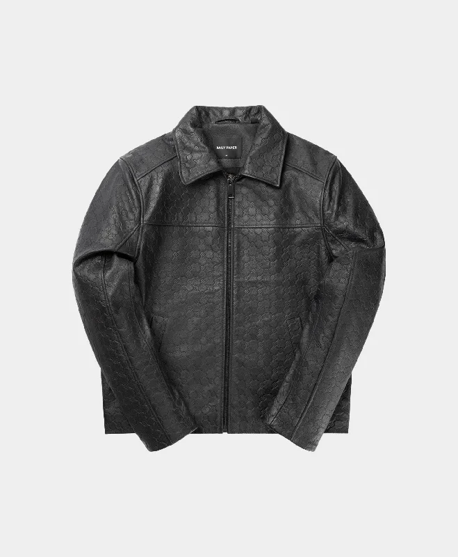 Men's Shirts for Beach OutingsBlack Silence Monogram Leather Jacket