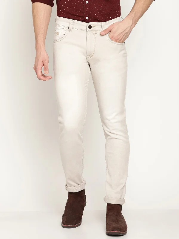 Designer Skinny Men's JeansMen's Ultra Narrow fit Heavy Fade Beige  Jeans