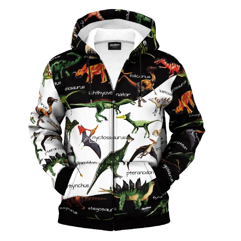 Men's Hoodies with Hidden PocketsDino Map Zip Up Hoodie