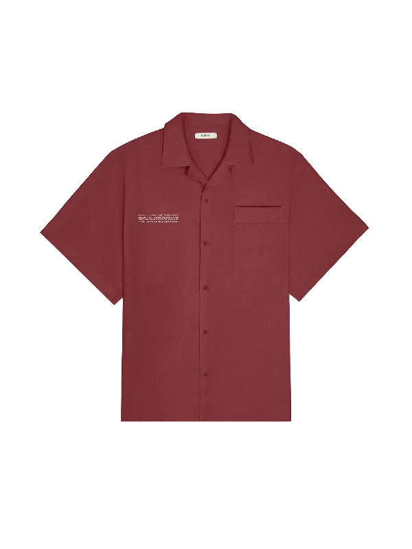 Men's Coats for WorkMens DNA Linen Camp Collar Shirt—garnet red