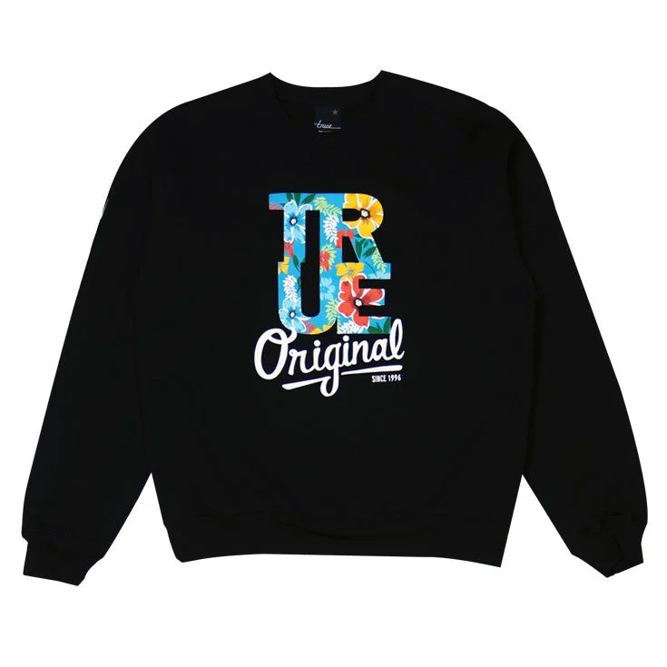 Men's Hoodies with Reinforced CuffsMens True Floral Crewneck Sweatshirt Black