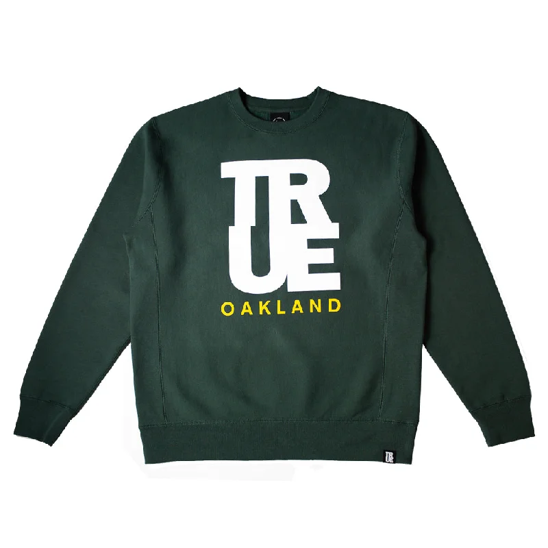 Men's Hoodies with Modern CutsMen's True Logo Oakland Crewneck Sweatshirt Green