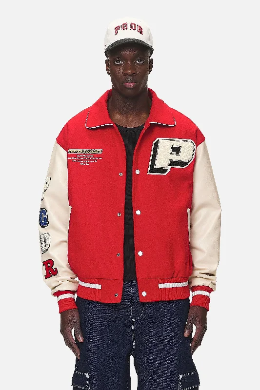 Men's Coats with ZippersOris Varsity Jacket Red Cream