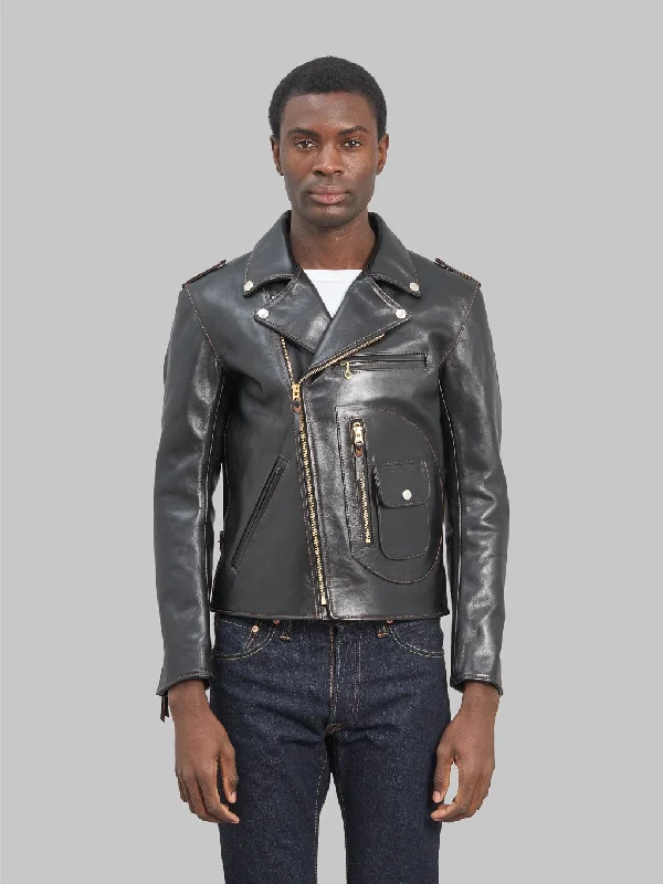 Men's Coats for TravelThe Flat Head FN-LJ-HW004 Horsehide Double Rider's Jacket Black Semi-Aniline