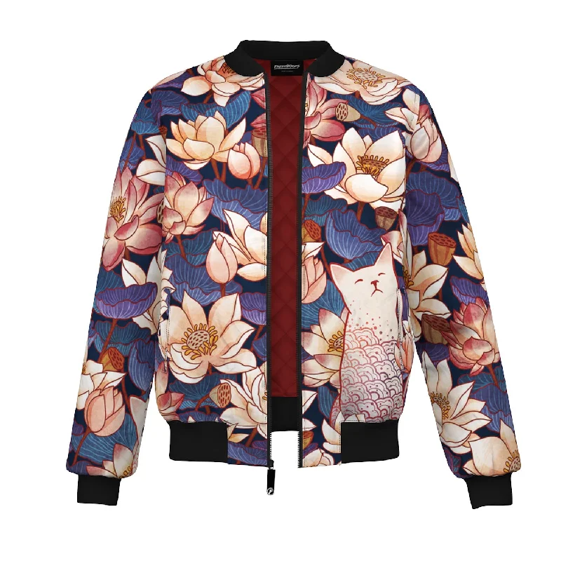 Men's Coats with Fur TrimWhite Cut Lotus Bomber Jacket