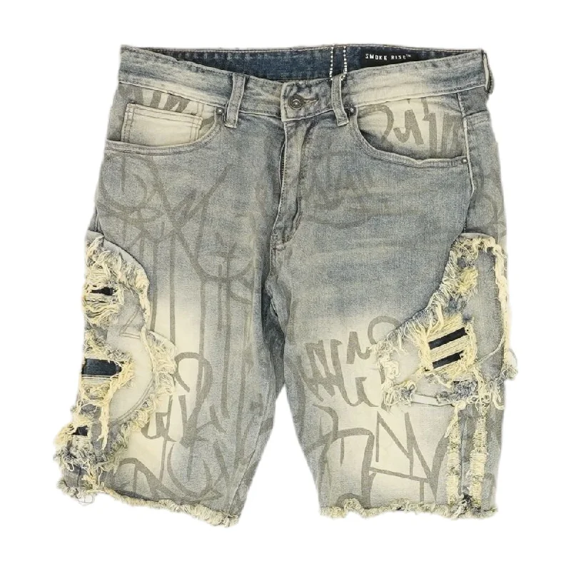 Men's Pants with Back PocketsBlue Graphic Denim Shorts