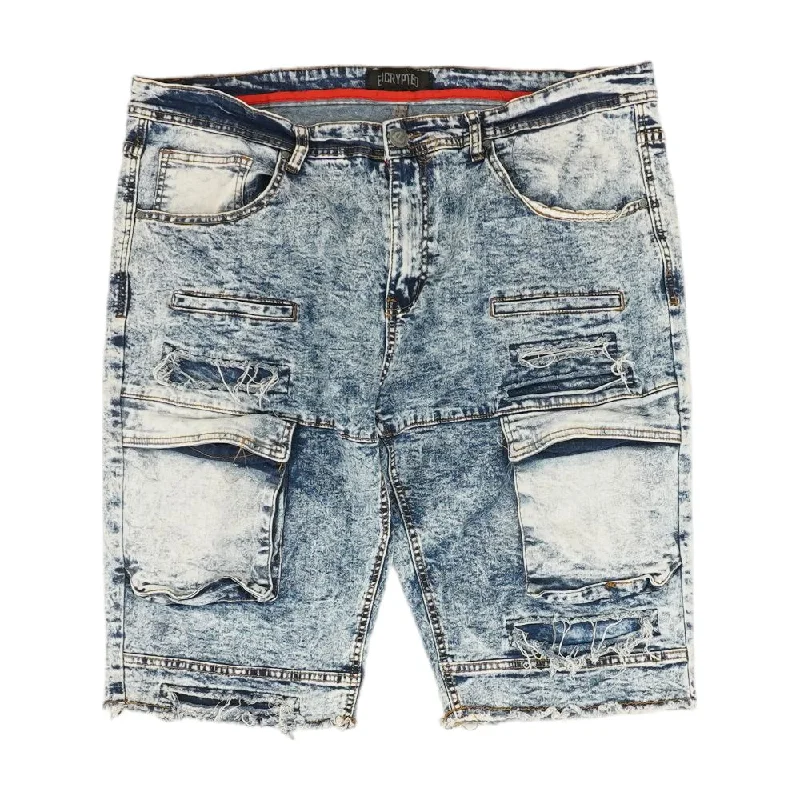 Men's Pants with Side PocketsBlue Solid Denim Shorts