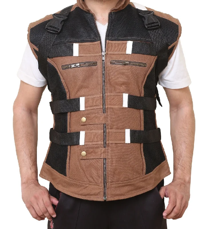 Men's Coats with Modern CutsMen Brown Stylish Military Style Cotton Vest