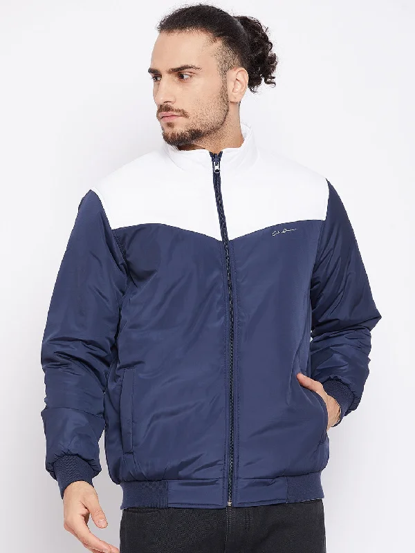 High-Quality Men's Duffle CoatsMen Navy Blue Color Blocked Full Sleeves Reversible Casual Jacket