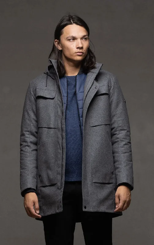 Men's Coats for Short MenLAMINATED WOOL PARKA