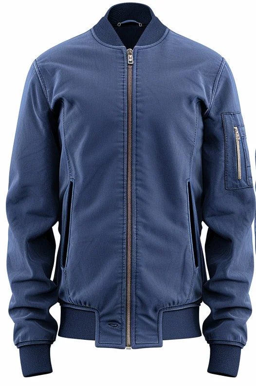 Men's Coats with Quilted LiningMen Blue Bomber Cotton Jacket