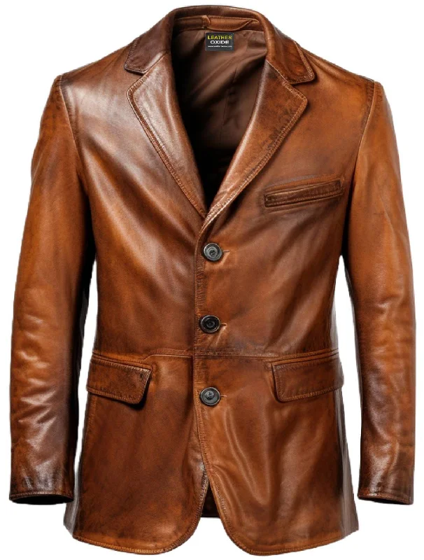 Men's Coats with Breathable FabricMen Brown Vintage Leather Blazer - Brown Leather Blazer