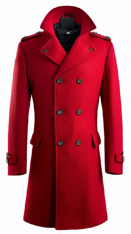 Men's Coats with Quick-Dry FabricMen Red Wool Stylish Long Coat