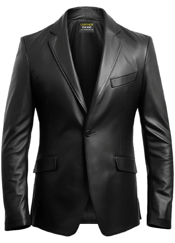 Men's Coats with Convertible CollarsMen Black Stylish Designer Leather Blazer