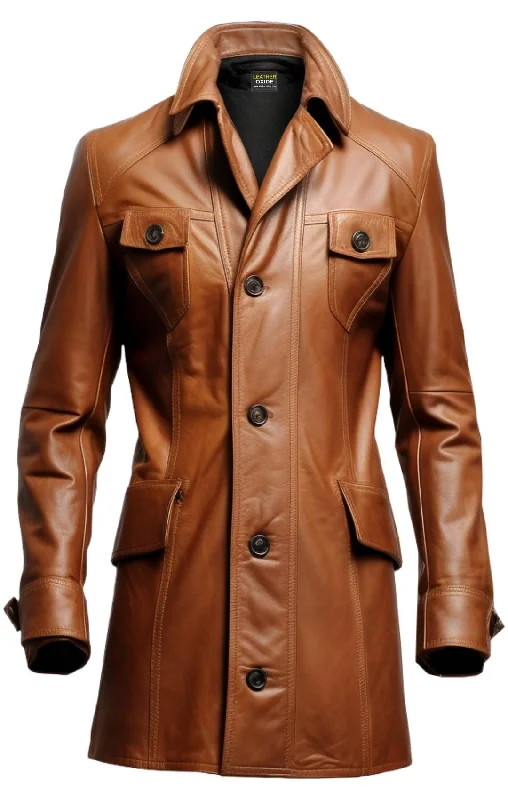 Fashionable Men's Denim JacketsMen Stylish Brown Leather Coat - Men Leather Coat