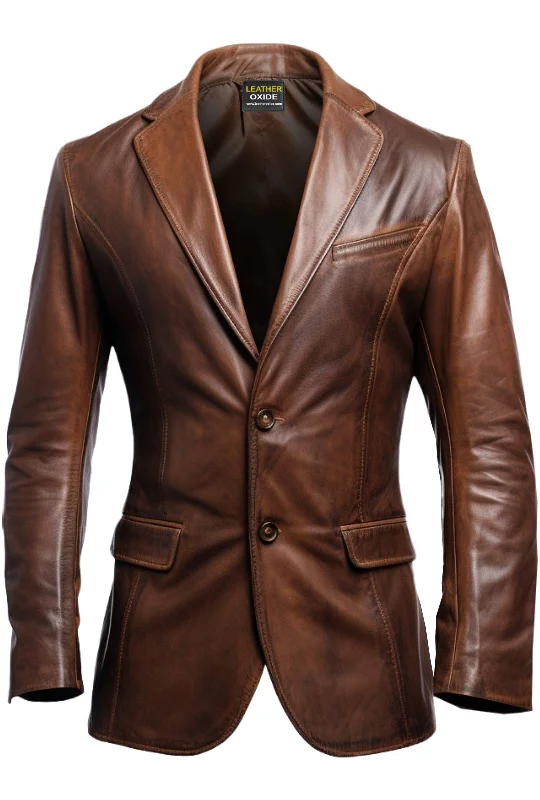 Men's Coats with Adjustable SleevesMen Stylish Distressed Brown Leather Blazer