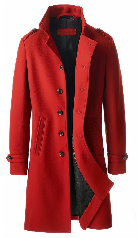 Men's Coats with ZippersMen Stylish Red Wool Coat