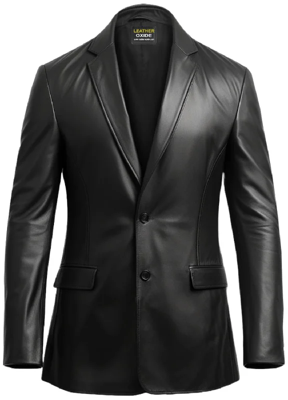 Functional Men's Ski JacketsMen Two Button Stylish Leather Black Blazer