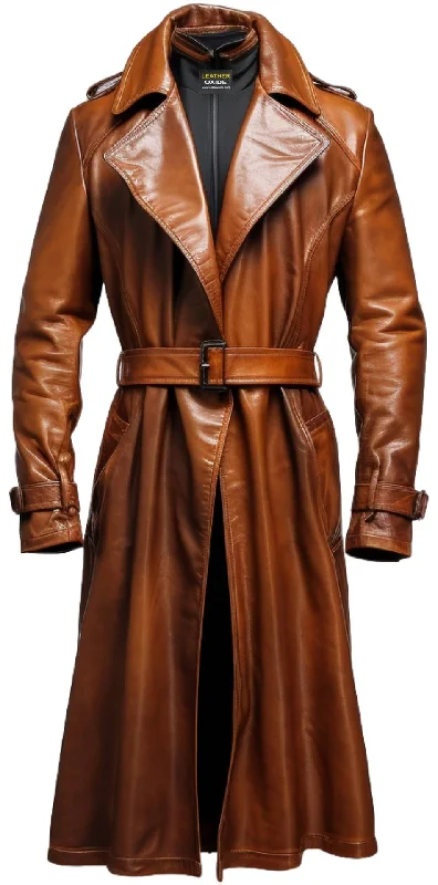 Men's Coats for SkiingMen Vintage Brown Long Leather Coat - Detective Style Coat