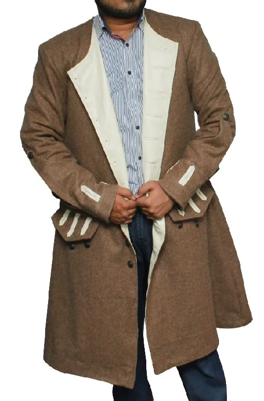 Men's Coats with Contrast StitchingBrown Wool Coat