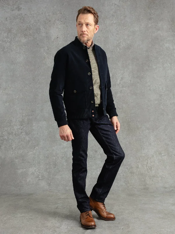 Men's Coats with Patchwork DesignsThe Moleskin Bomber - Navy