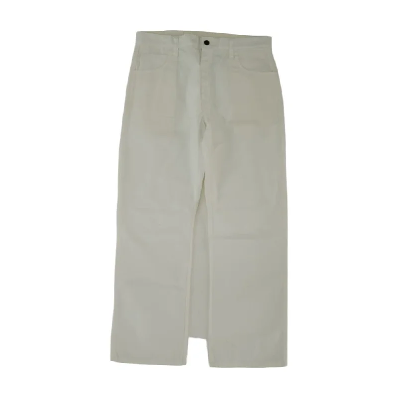 Men's Pants with Contrast Fabric PanelsWhite Solid Relaxed Jeans