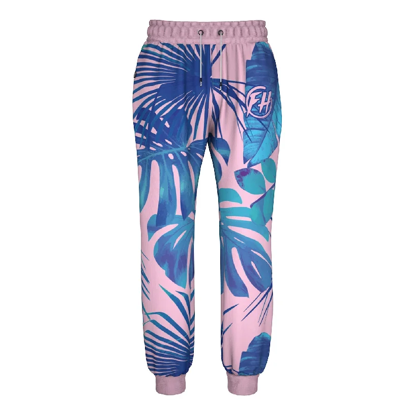 Men's Pants with Contrast Fabric PanelsBlue Monstera Sweatpants