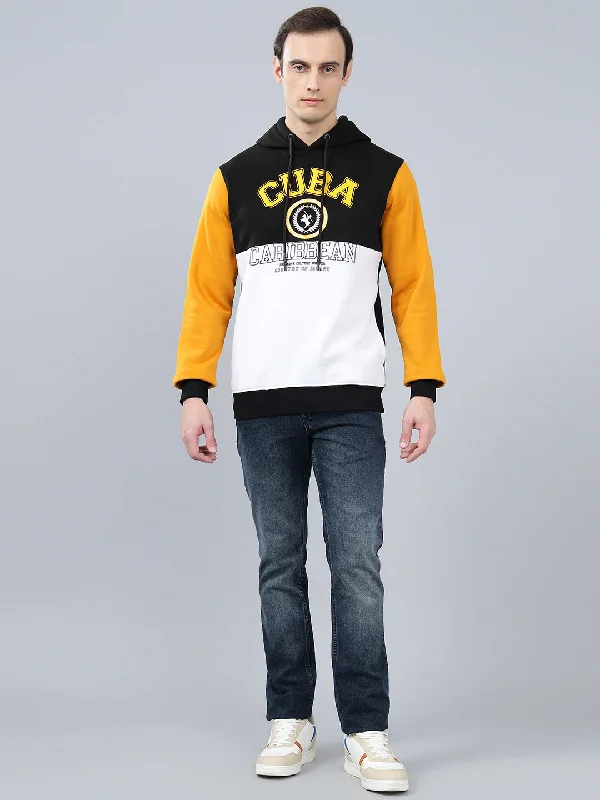 Fashionable Men's SportswearMen's Color Block Mustard Hoody Neck Sweatshirt