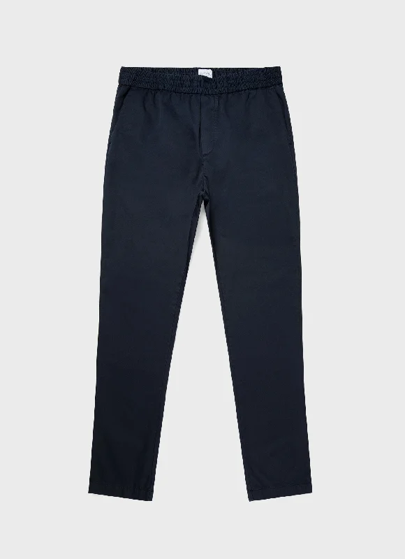 Men's Pants with Turn-Up CuffsMen's Cotton Linen Drawstring Trouser in Navy