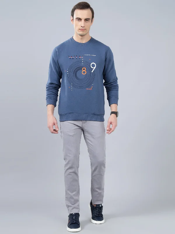 Ergonomic Fit Performance Men's SportswearMen's Graphic Printed Blue Round Neck Sweatshirt