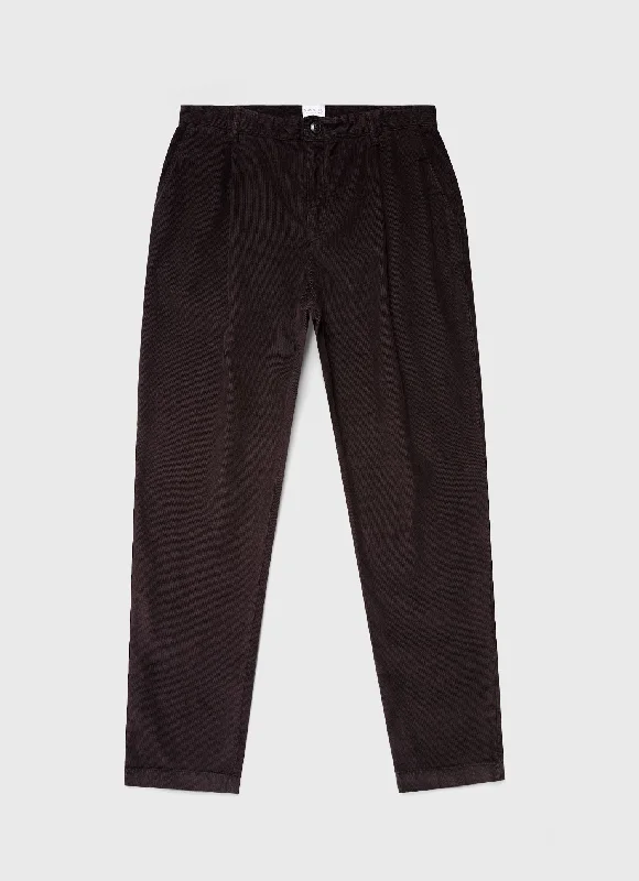 Men's Pants with Zippered PocketsMen's Pleated Corduroy Trouser in Coffee