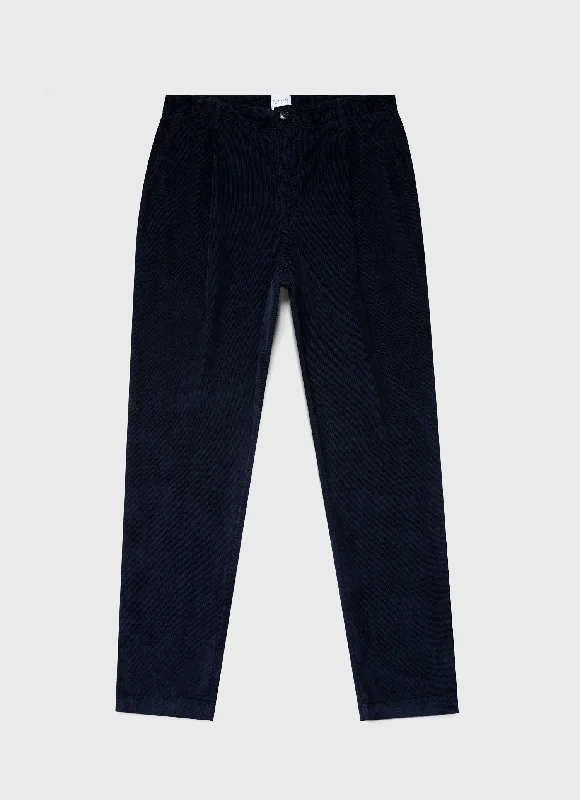 Men's Button-Fly Pants for a Traditional TouchMen's Pleated Corduroy Trouser in Navy