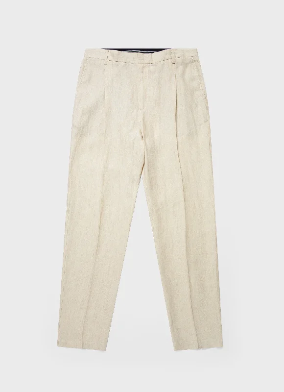 Men's Tailored Pants for a Sharp AppearanceMen's Pleated Linen Trouser in Light Sand