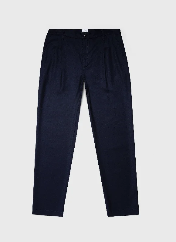 Men's Patterned Pants with Camouflage PrintsMen's Pleated Wool Flannel Trouser in Navy Melange