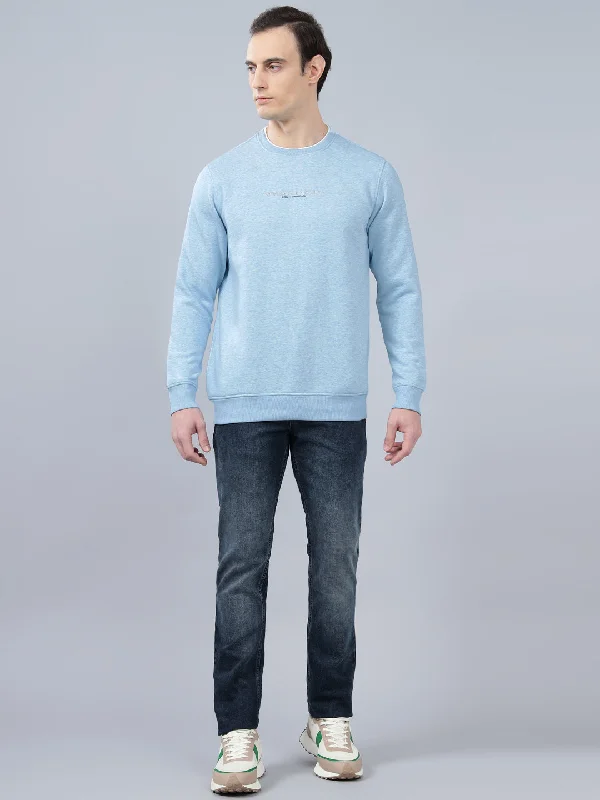 Stretch-Fit Men's SportswearMen's Solid Blue Round Neck Sweatshirt