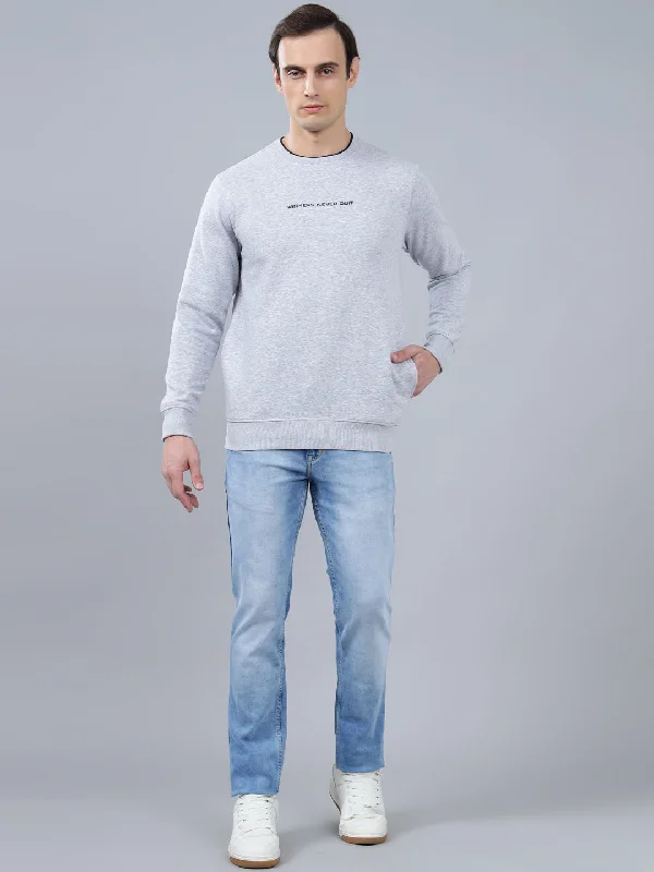 Gym-Ready Men's SportswearMen's Solid Grey Melange Round Neck Sweatshirt