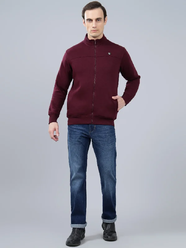 Breathable Men's SportswearMen's Solid Maroon Mock Collar Sweatshirt