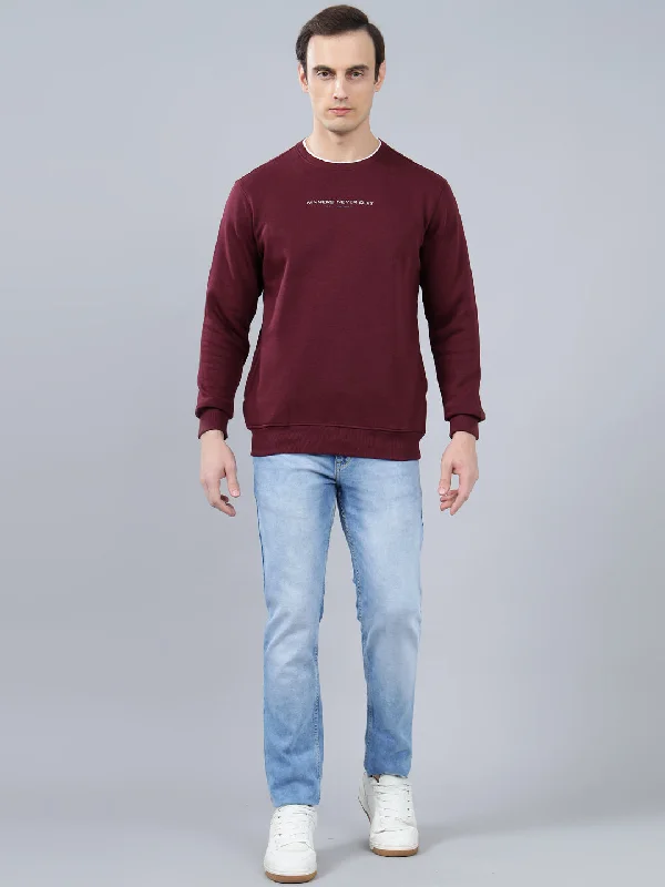 Cool and Breathable Men's SportswearMen's Solid Maroon Round Neck Sweatshirt