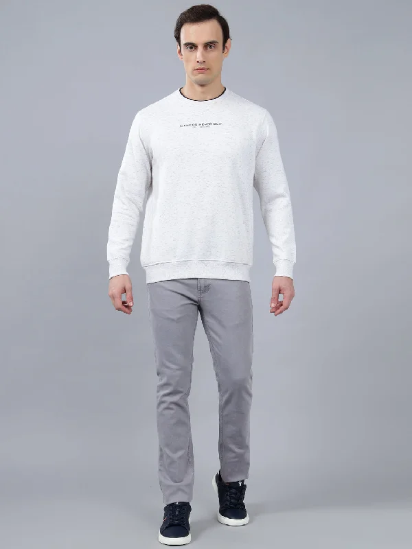 Warm and Comfortable Men's SportswearMen's Solid Off White Round Neck Sweatshirt