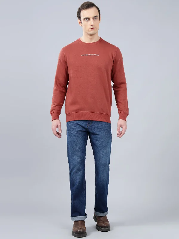 Workout Men's SportswearMen's Solid Rust Round Neck Sweatshirt