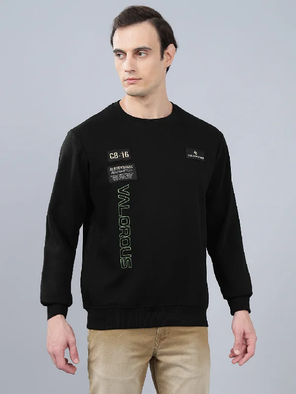 Workout-Ready and Stylish Men's SportswearMen's Typography Printed Black Round Neck Sweatshirt