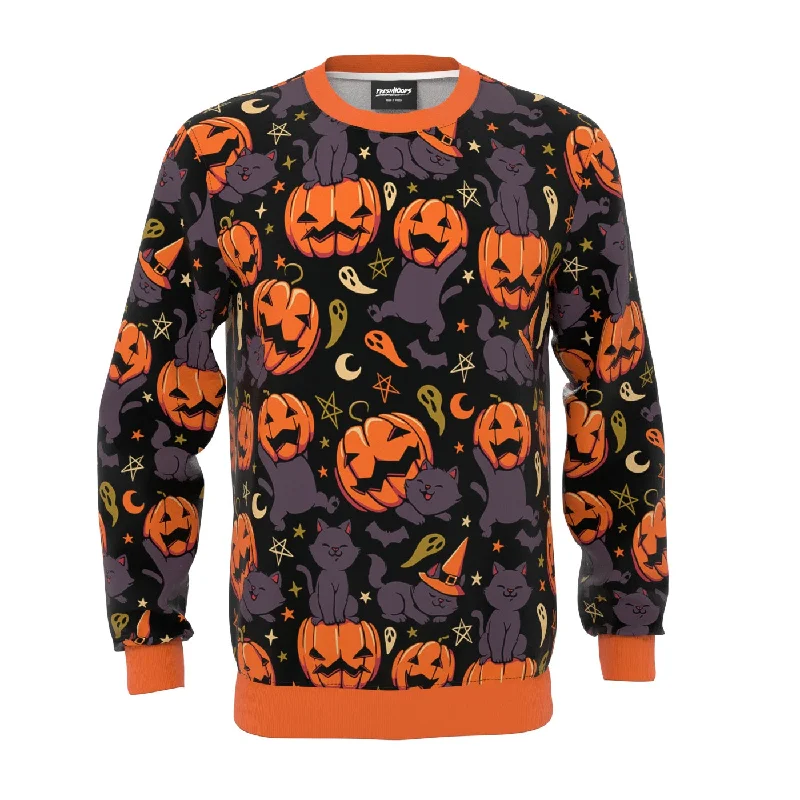 Lightweight Breathable Men's SportswearPumpkin Field Cat Sweatshirt